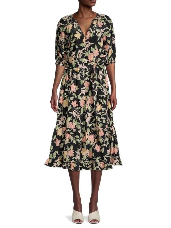 Yumi Kim Dresses & Skirts - Yumi Kim Simone Floral Tiered Short Sleeve Dress Size S Small Brown Multi